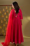 Rashi Jain_Red Chanderi, Organza Tassels V-neck Angrakha Set With Dupatta _Online_at_Aza_Fashions