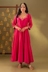 Shop_Rashi Jain_Pink Chanderi, Organza Sequins, Embroidery Round Neck Anarkali Set _at_Aza_Fashions