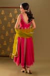 Shop_Rashi Jain_Pink Chanderi, Organza Embroidery V-neck Anarkali Set With Dupatta _at_Aza_Fashions