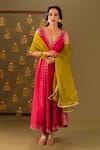 Buy_Rashi Jain_Pink Chanderi, Organza Embroidery V-neck Anarkali Set With Dupatta _at_Aza_Fashions