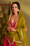 Buy_Rashi Jain_Pink Chanderi, Organza Embroidery V-neck Anarkali Set With Dupatta _Online_at_Aza_Fashions