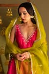 Shop_Rashi Jain_Pink Chanderi, Organza Embroidery V-neck Anarkali Set With Dupatta _Online_at_Aza_Fashions