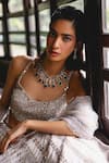 Sabe_Silver Tissue, Net Sequins, Beads Scoop Neck Designer Grey Aaravi Lehenga Set _Online_at_Aza_Fashions