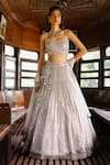 Buy_Sabe_Silver Tissue, Net Sequins, Beads Scoop Neck Designer Grey Aaravi Lehenga Set _at_Aza_Fashions