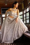 Buy_Sabe_Silver Tissue, Net Sequins, Beads Scoop Neck Designer Grey Aaravi Lehenga Set 
