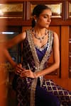 Sabe_Navy Silk Sequins, Beads, Embroidery V-neck Blue Bandhani Jacket And Sharara Set _Online_at_Aza_Fashions