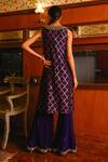Shop_Sabe_Navy Silk Sequins, Beads, Embroidery V-neck Blue Bandhani Jacket And Sharara Set _at_Aza_Fashions