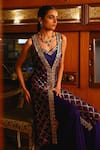Buy_Sabe_Navy Silk Sequins, Beads, Embroidery V-neck Blue Bandhani Jacket And Sharara Set _Online_at_Aza_Fashions
