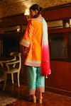Shop_Sabe_Orange Silk, Organza Embroidery, Tassels Split V-neck Designer Feroza Kurta Set _at_Aza_Fashions