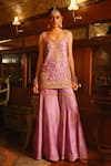 Sabe_Lilac Silk, Brocade Embroidery Round Neck Bandhani Raas Sharara Set _Online_at_Aza_Fashions