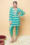 Buy_Sajeda A Lehry_Green Silk, Crepe Embroidery Round Neck, Keyhole Hand Kurta And Dhot Pant Set _at_Aza_Fashions