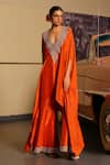 Buy_Sabe_Rust Silk Orange Designer Cape And Pant Set _at_Aza_Fashions