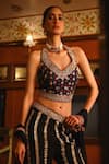 Buy_Sabe_Black Georgette, Net Embroidery Halter Neck Designer Falguni Sharara Set _Online_at_Aza_Fashions