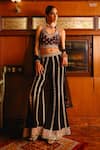 Sabe_Black Georgette, Net Embroidery Halter Neck Designer Falguni Sharara Set _at_Aza_Fashions