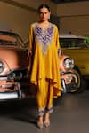 Buy_Sabe_Mustard Silk Embroidery Split V-neck Designer Purple Kiran Kurta Set _at_Aza_Fashions