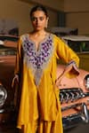 Sabe_Mustard Silk Embroidery Split V-neck Designer Purple Kiran Kurta Set _at_Aza_Fashions