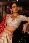 Sabe_Gold Tissue, Silk Sequins, Beads, Embroidery V-neck Designer Safa Lehenga Set _Online_at_Aza_Fashions