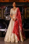 Buy_Sabe_Gold Tissue, Silk Sequins, Beads, Embroidery V-neck Designer Safa Lehenga Set _at_Aza_Fashions