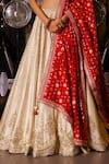 Shop_Sabe_Gold Tissue, Silk Sequins, Beads, Embroidery V-neck Designer Safa Lehenga Set _Online_at_Aza_Fashions