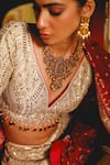 Buy_Sabe_Gold Tissue, Silk Sequins, Beads, Embroidery V-neck Designer Safa Lehenga Set 