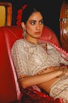 Shop_Sabe_Gold Tissue, Silk Sequins, Beads, Embroidery V-neck Designer Safa Lehenga Set 