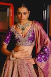 Shop_Sabe_Purple Tissue, Silk Sequins, Zari, Embroidery V-neck Haseen Lehenga Set 