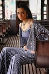 Sabe_Gray Silk, Net Sequins Sweetheart , Open Designer Cape And Pants Set _Online_at_Aza_Fashions