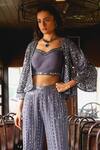 Buy_Sabe_Gray Silk, Net Sequins Sweetheart , Open Designer Cape And Pants Set _Online_at_Aza_Fashions