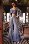 Buy_Sabe_Gray Silk, Net Sequins Sweetheart , Open Designer Cape And Pants Set _at_Aza_Fashions