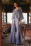 Sabe_Gray Silk, Net Sequins Sweetheart , Open Designer Cape And Pants Set _at_Aza_Fashions
