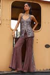 Buy_Sabe_Brown Net Sequins Halter Neck Designer Sharara Set _at_Aza_Fashions