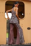 Shop_Sabe_Brown Net Sequins Halter Neck Designer Sharara Set _at_Aza_Fashions