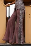 Shop_Sabe_Brown Net Sequins Halter Neck Designer Sharara Set _Online_at_Aza_Fashions