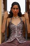 Sabe_Brown Net Sequins Halter Neck Designer Sharara Set _at_Aza_Fashions
