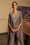 Sabe_Gray Silk Embroidery Designer Urja Fusion Cape And Bell Bottom Set _at_Aza_Fashions