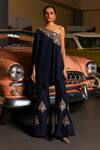 Shop_Sabe_Navy Silk Embroidery Blue Designer Cape And Bell-bottom Set _at_Aza_Fashions