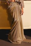 Sabe_Green Georgette, Net Sequins, Beads, Embroidery Designer Pre-draped Saree Set _Online_at_Aza_Fashions