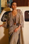 Shop_Sabe_Green Georgette, Net Sequins, Beads, Embroidery Designer Pre-draped Saree Set _Online_at_Aza_Fashions