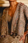 Sabe_Green Georgette, Net Sequins, Beads, Embroidery Designer Pre-draped Saree Set _at_Aza_Fashions