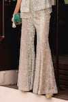 Shop_Sabe_Gold Chinon, Chanderi Embroidery, Sequins V-neck Designer Chikankari Sharara Set _Online_at_Aza_Fashions