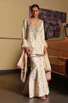 Buy_Sabe_Off White Georgette, Crepe Embroidery V-neck Designer Udaan Gharara Set _Online_at_Aza_Fashions