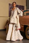 Shop_Sabe_Off White Georgette, Crepe Embroidery V-neck Designer Udaan Gharara Set _Online_at_Aza_Fashions