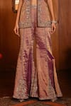Sabe_Purple Tissue Embroidery, Sequins, Beads V-neck, Designer Aarohi Sharara Set _Online_at_Aza_Fashions