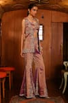 Shop_Sabe_Purple Tissue Embroidery, Sequins, Beads V-neck, Designer Aarohi Sharara Set _Online_at_Aza_Fashions