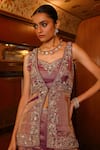Buy_Sabe_Purple Tissue Embroidery, Sequins, Beads V-neck, Designer Aarohi Sharara Set 
