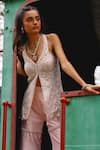 Sabe_Pink Silk, Net Embroidery V-neck Designer Soft Sharara Set _at_Aza_Fashions