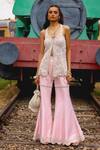 Buy_Sabe_Pink Silk, Net Embroidery V-neck Designer Soft Sharara Set 
