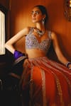 Sabe_Rust Silk Sequins, Embroidery, Beads Round And Royal Blue Designer Lehenga Set _Online_at_Aza_Fashions