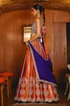 Shop_Sabe_Rust Silk Sequins, Embroidery, Beads Round And Royal Blue Designer Lehenga Set _Online_at_Aza_Fashions