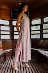 Sabe_Pink Chanderi Embroidery V-neck Designer Zeenat Kurta Set _Online_at_Aza_Fashions